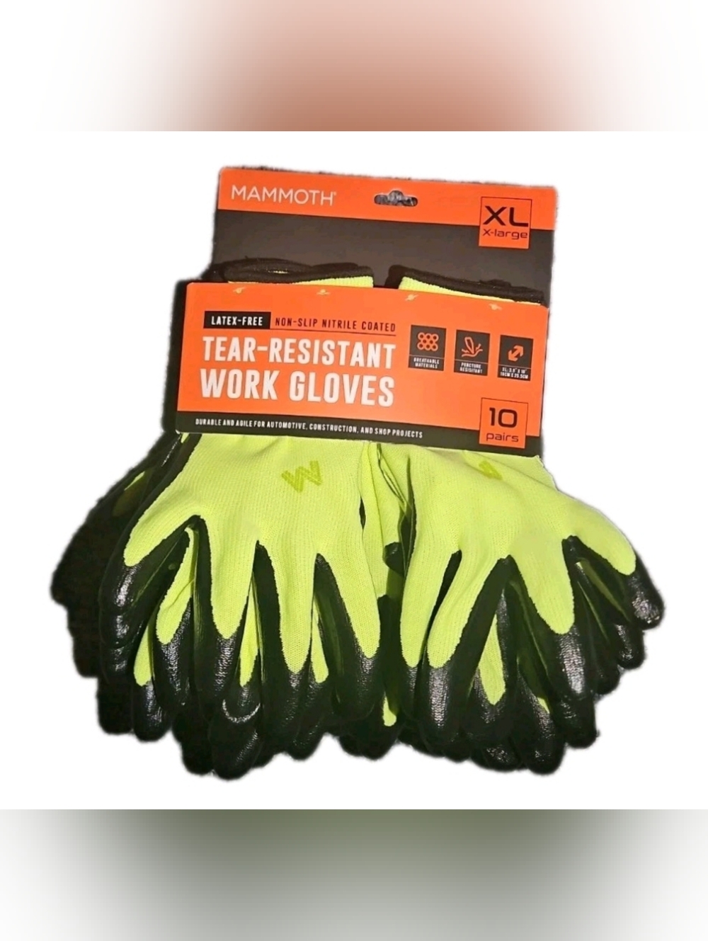 10 PAIRS MAMMONH TEAR RESISTANT WORK GLEVES